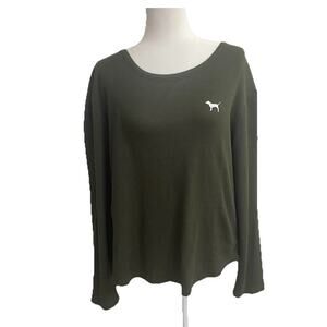 Victoria Secret Women's PINK Thermal Forest Green Shirt Logo Graphic Size XL